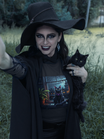 Midnight Watcher, Sleek Black Cat Graphic Tee