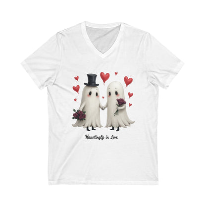 Hauntingly In Love, Unisex Jersey Short Sleeve V-Neck Tee