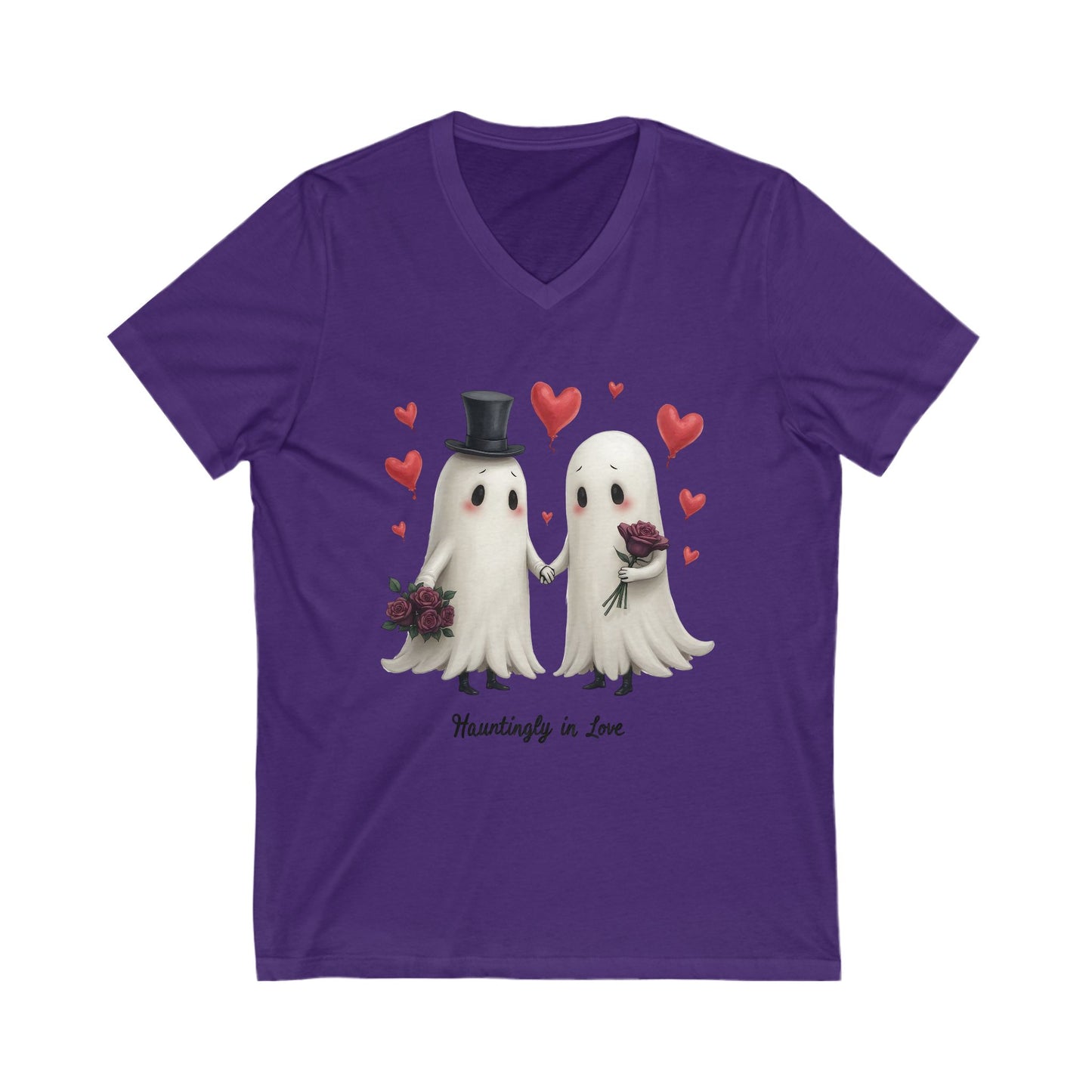 Hauntingly In Love, Unisex Jersey Short Sleeve V-Neck Tee