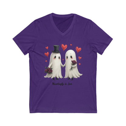 Hauntingly In Love, Unisex Jersey Short Sleeve V-Neck Tee