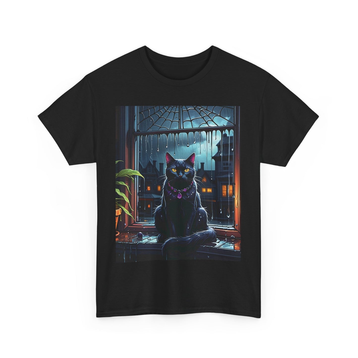 Midnight Watcher, Sleek Black Cat Graphic Tee